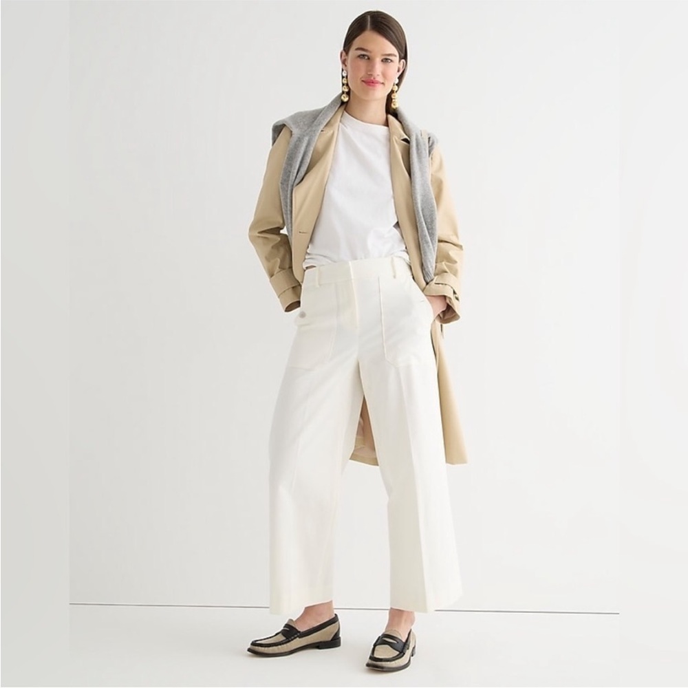 J Crew Sydney Wide-leg Pant in Bi-stretch Cotton Blend Ivory size 14 BF404